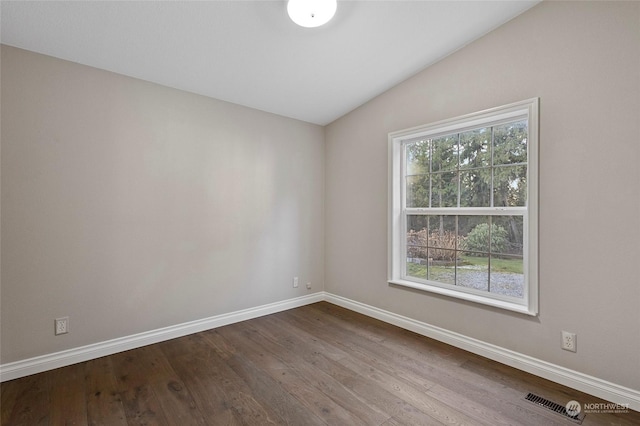 unfurnished room with vaulted ceiling, a wealth of natural light, and light hardwood / wood-style floors