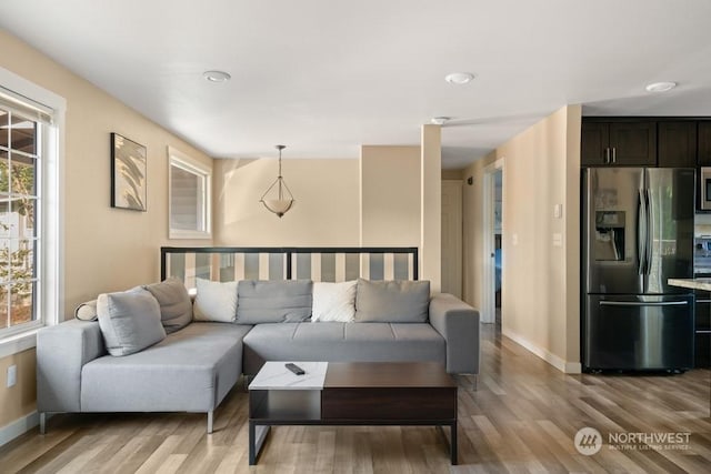 living room with light hardwood / wood-style flooring