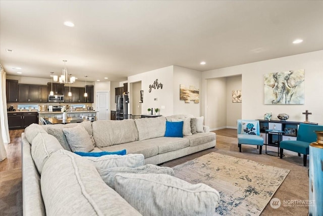 living room with a chandelier