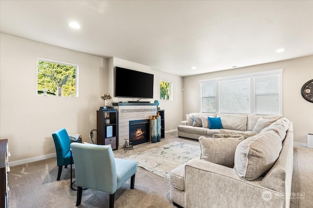 living room featuring light colored carpet