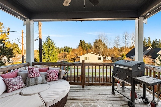 wooden terrace with ceiling fan