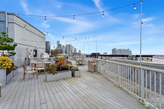 deck featuring a water view