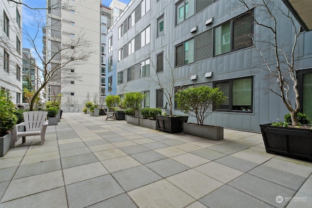 view of community with a patio