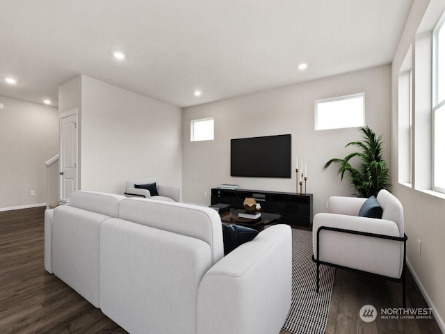 living room featuring dark wood-type flooring