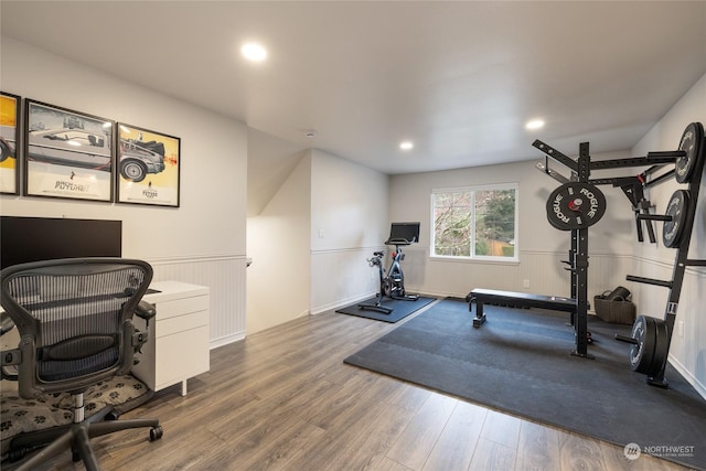 exercise area featuring wood-type flooring