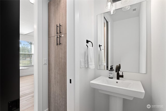 bathroom featuring hardwood / wood-style flooring and sink