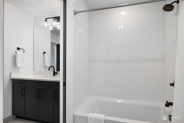 bathroom featuring vanity and shower / bath combination with curtain