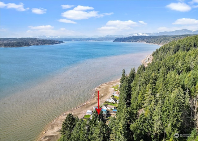 aerial view with a water and mountain view