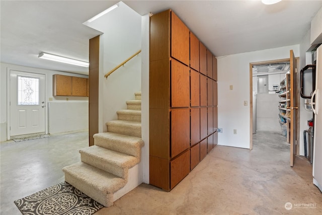 interior space featuring concrete floors