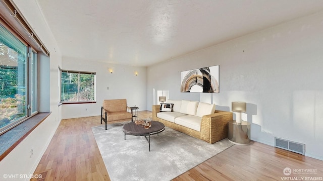 living room with light wood-type flooring