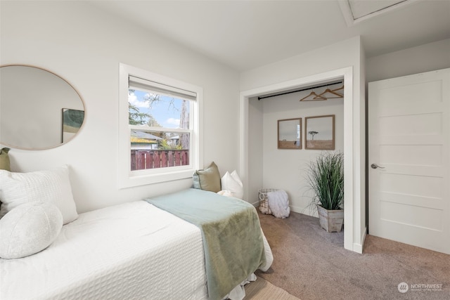 bedroom with light colored carpet