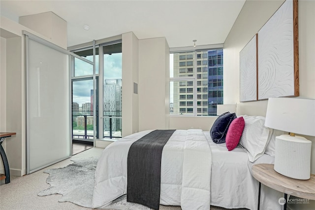 carpeted bedroom featuring access to outside