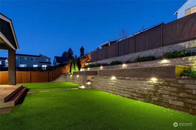 view of yard at night