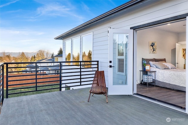 wooden terrace with a mountain view