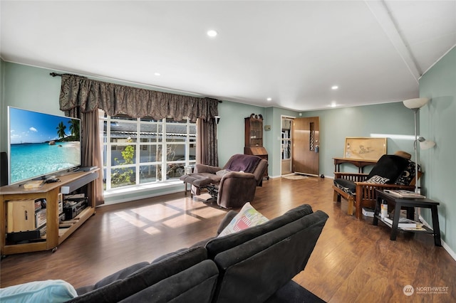 living room with hardwood / wood-style flooring