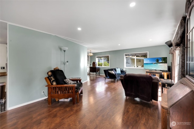 living room featuring dark hardwood / wood-style flooring