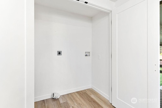 laundry area with light hardwood / wood-style floors, washer hookup, and electric dryer hookup