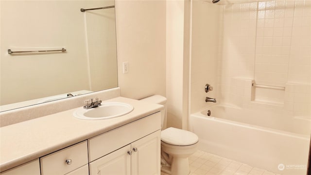 full bathroom featuring vanity,  shower combination, and toilet