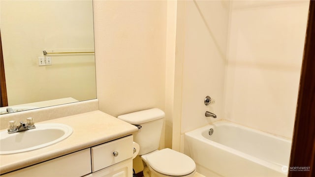 full bathroom with shower / bath combination, vanity, and toilet