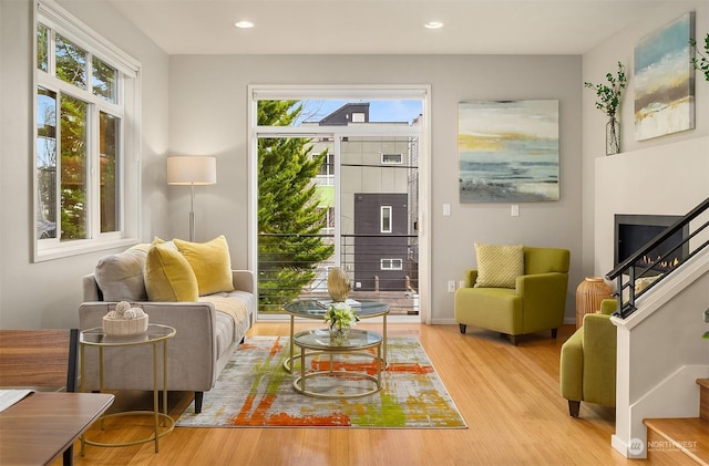 living area featuring light hardwood / wood-style flooring