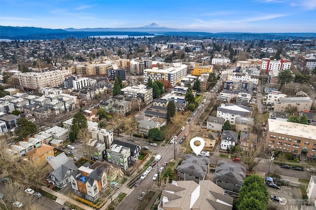 birds eye view of property featuring a mountain view