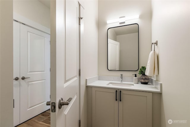 bathroom featuring vanity and wood-type flooring