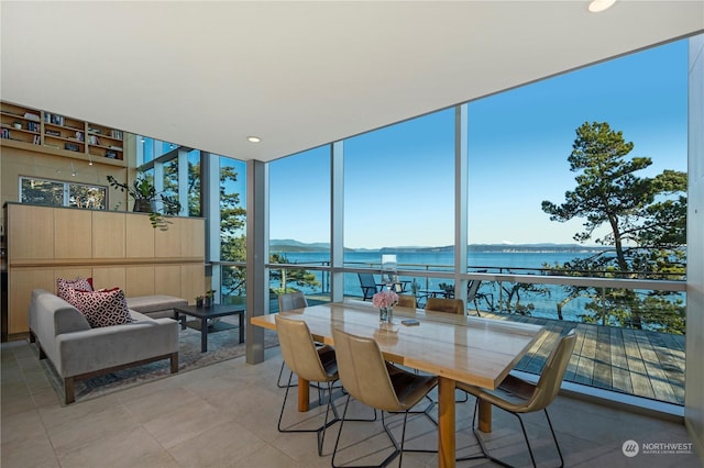 sunroom with a water view