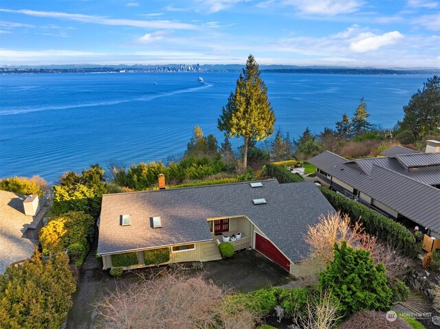 aerial view with a water view