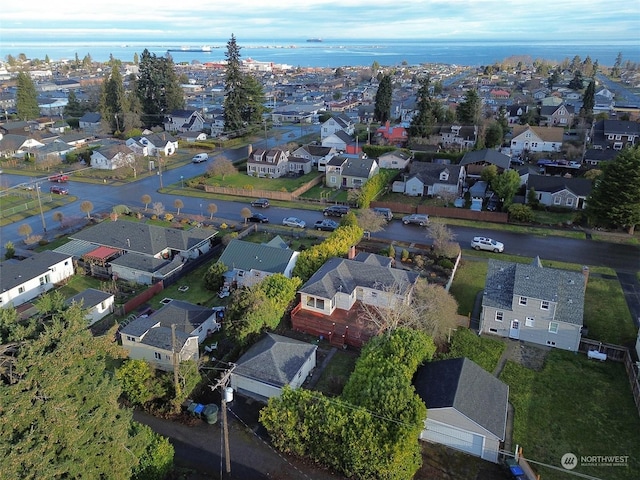 drone / aerial view featuring a water view