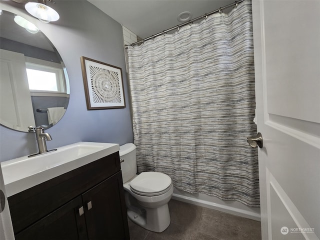 full bathroom with vanity, toilet, and shower / tub combo