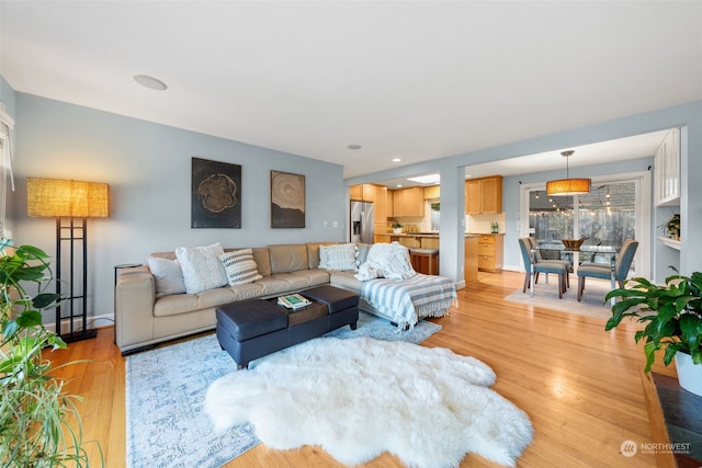 living room featuring light wood-type flooring