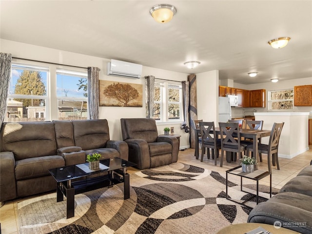 tiled living room with a wall unit AC