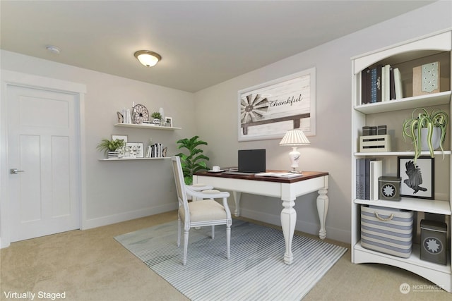 home office with light carpet