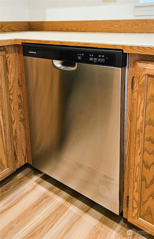 details with light hardwood / wood-style flooring and dishwasher