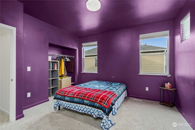 bedroom featuring carpet floors and a closet