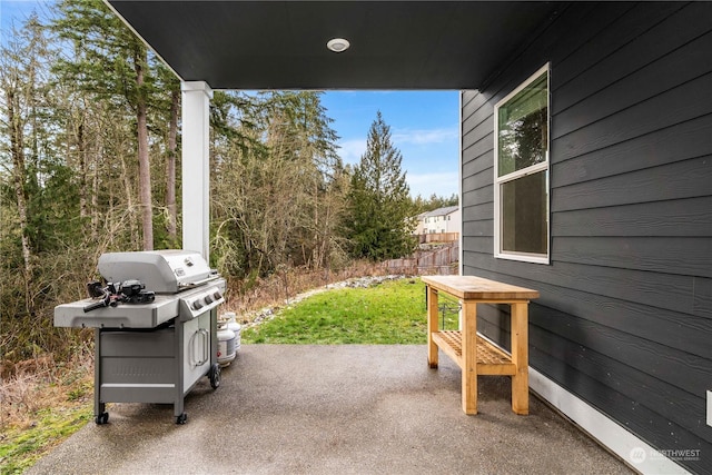 view of patio / terrace featuring a grill