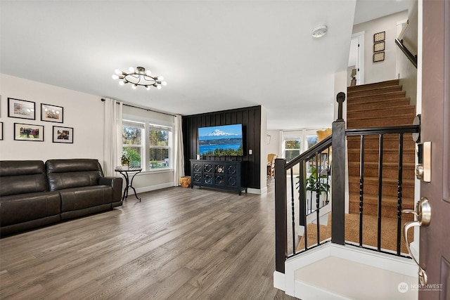 living room with hardwood / wood-style flooring