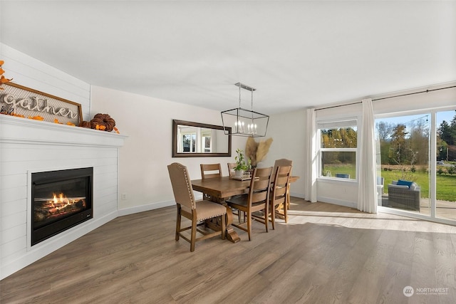 dining room with an inviting chandelier and wood-type flooring