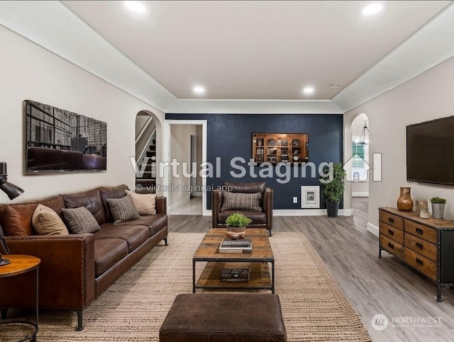 living room featuring wood-type flooring