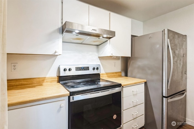 kitchen with white cabinetry and appliances with stainless steel finishes