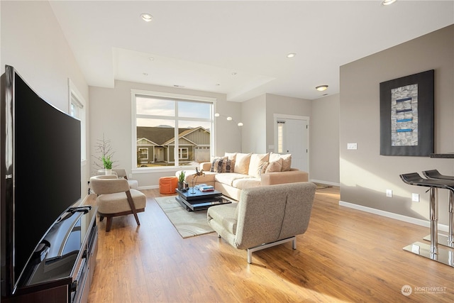 living room featuring light wood-type flooring