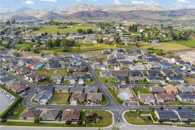 bird's eye view featuring a mountain view and a residential view