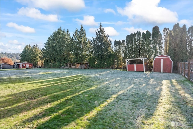 view of yard with a storage unit