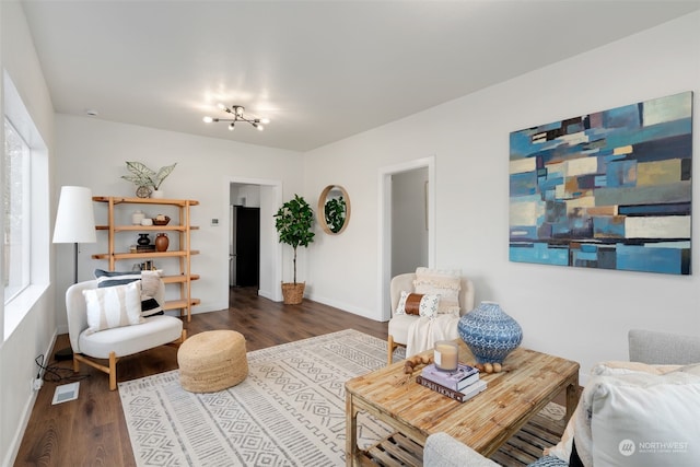 living room featuring dark hardwood / wood-style flooring