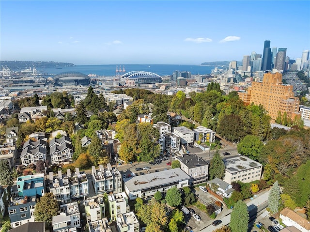 aerial view featuring a water view