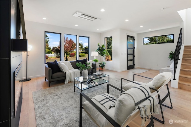 living room featuring light hardwood / wood-style flooring