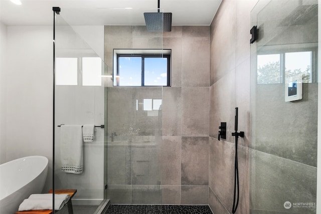 bathroom with plus walk in shower