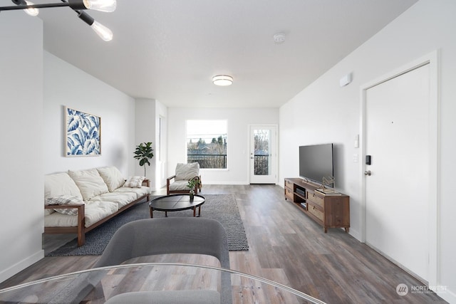 living room featuring dark hardwood / wood-style floors