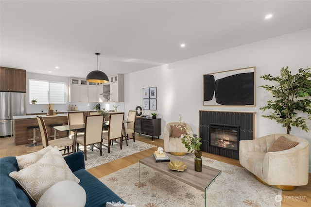 living room featuring light wood-type flooring