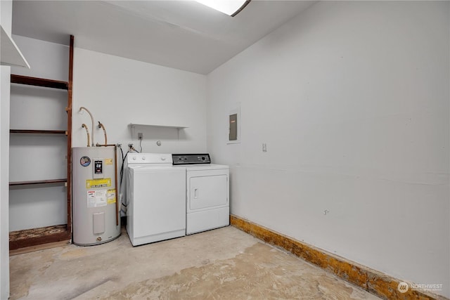 laundry area with independent washer and dryer and water heater